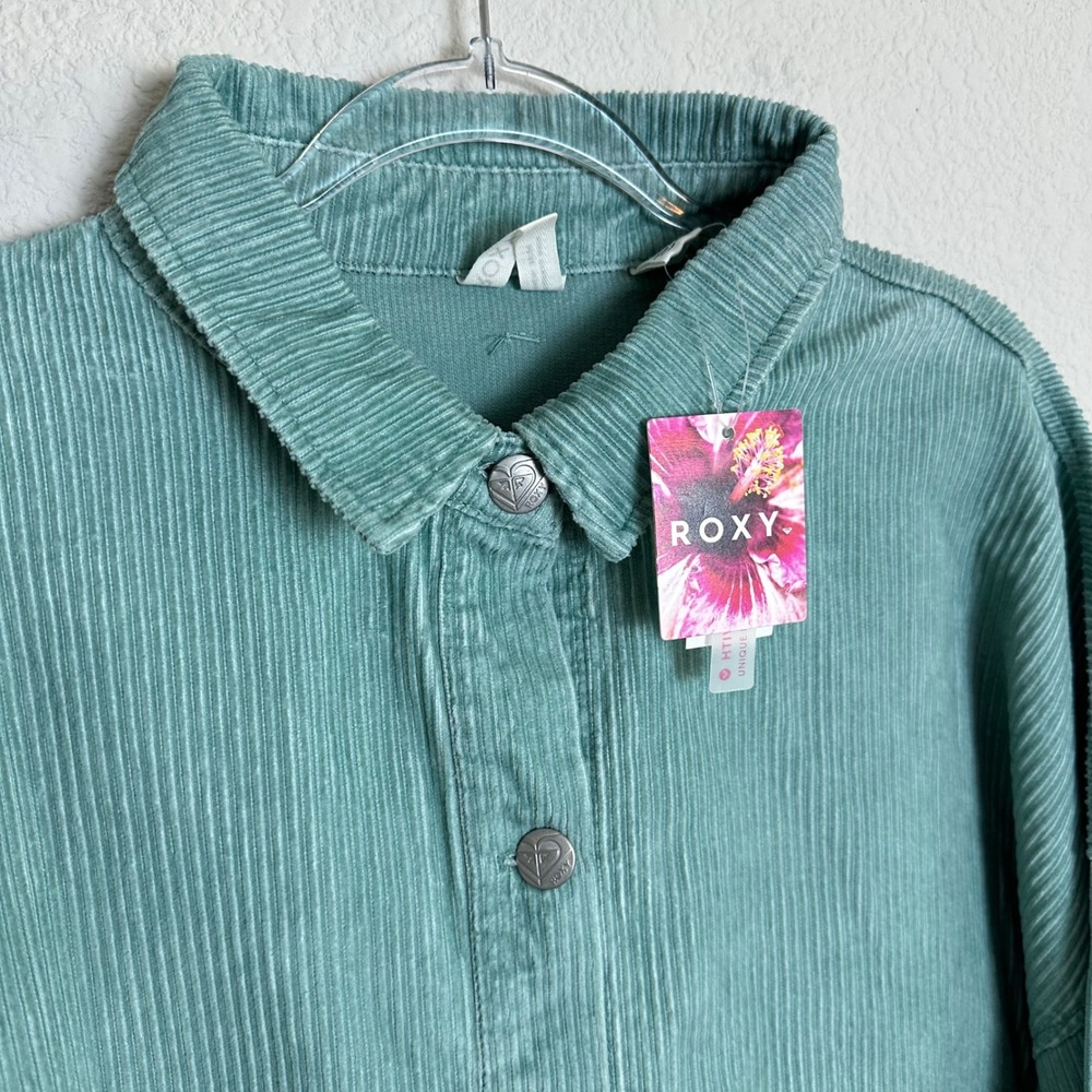 Roxy Kick Back Washed Cord Shirt Jacket Seafoam Green Teal ERJWT03642 Womens L